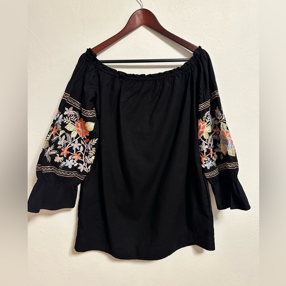 Free People Fleur Du Jour Black Floral Embroidered Off Shoulder Dress XS - Picture 10 of 12